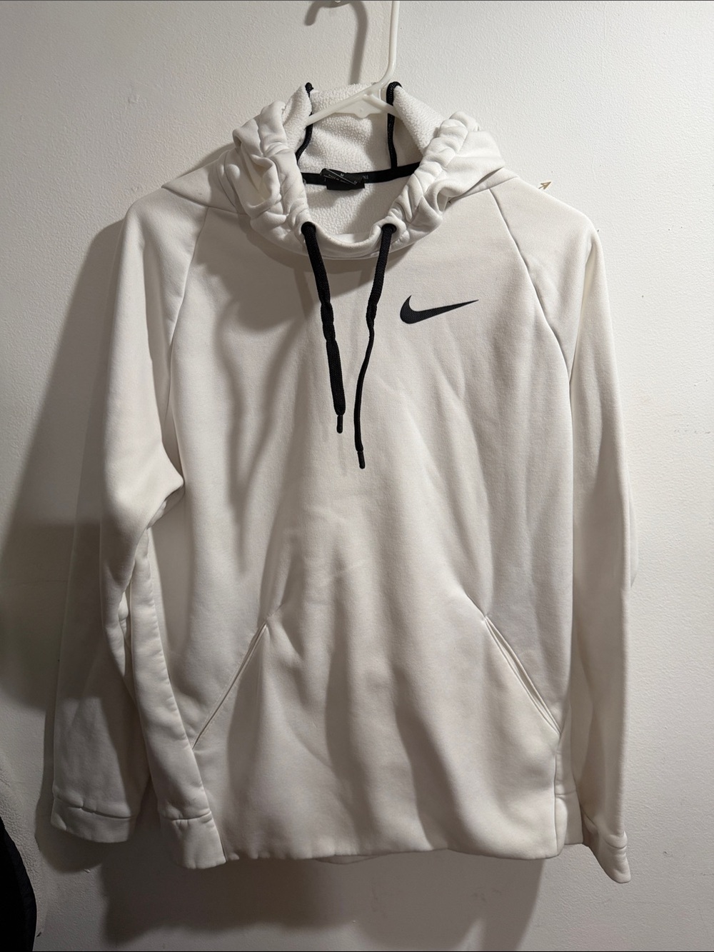 Nike White Hoodie with Black Swoosh and Drawstrings